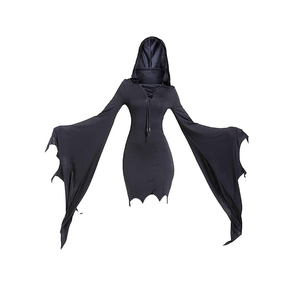 3793 Scream Costume Ghostface Costume Bat Sleeve Robe DressBlackBat,S